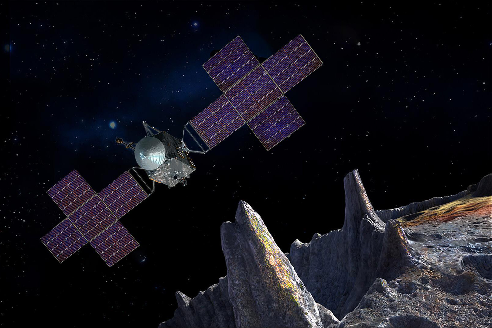 The Psyche spacecraft approaches an asteroid