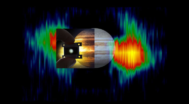 JoEE’s high-resolution measurements of electrons moving at near lightspeed around Jupiter (depicted in thermal colors)
