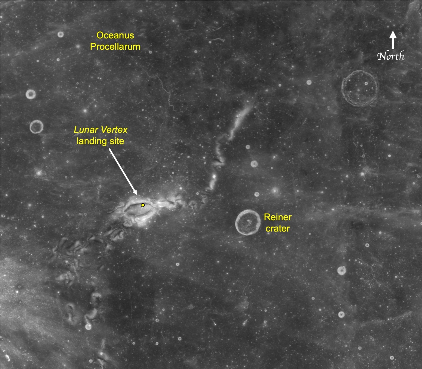 Annotated image of a magnetic swirl on the Moon's surface
