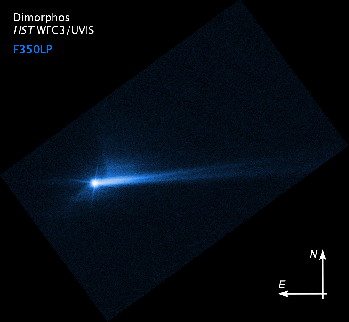 Image from Hubble Space Telescope of DART&#039;s impact into Dimorphos
