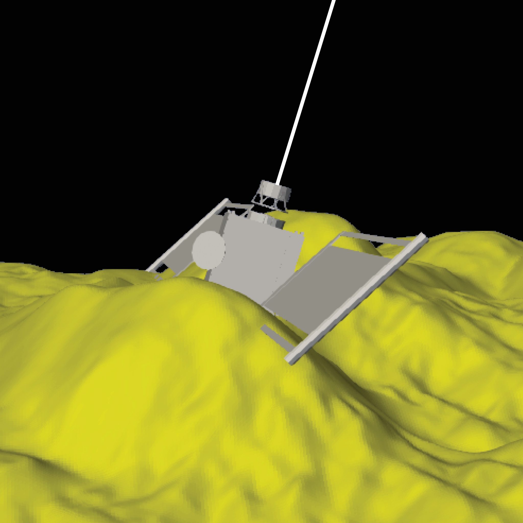 A 3D-drawn schematic shows the DART spacecraft crashing into the surface of asteroid Dimorphos, which is depicted in yellow