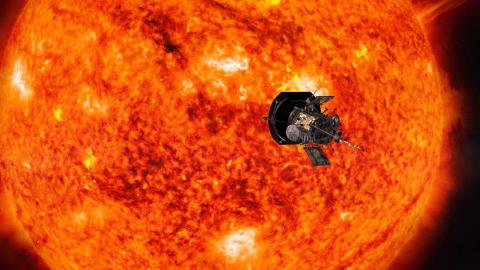Artist rendering of Parker Solar Probe passing in front of the Sun