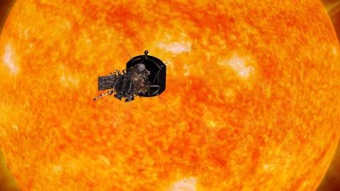 Rendering of the Parker Solar Probe over the sun