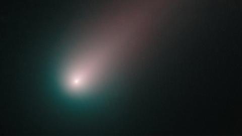 Image was made from observations on 2 November 2013, and combines pictures of comet ISON taken through blue and red filters.