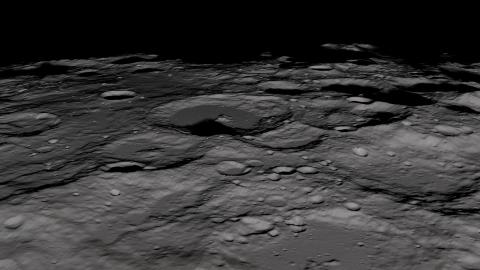 Still from an animation flying over the lunar surface