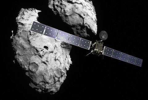 Artist's illustration of the Rosetta spacecraft approaching comet 67P