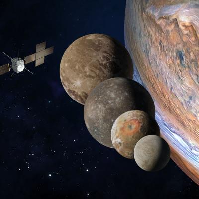 JUICE exploring Jupiter and the four Galilean moons Io, Europa, Ganymede and Callisto