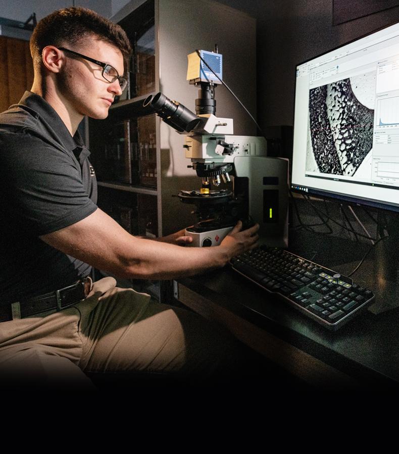 Image of APL Scientist Looking at Microscopic Image.