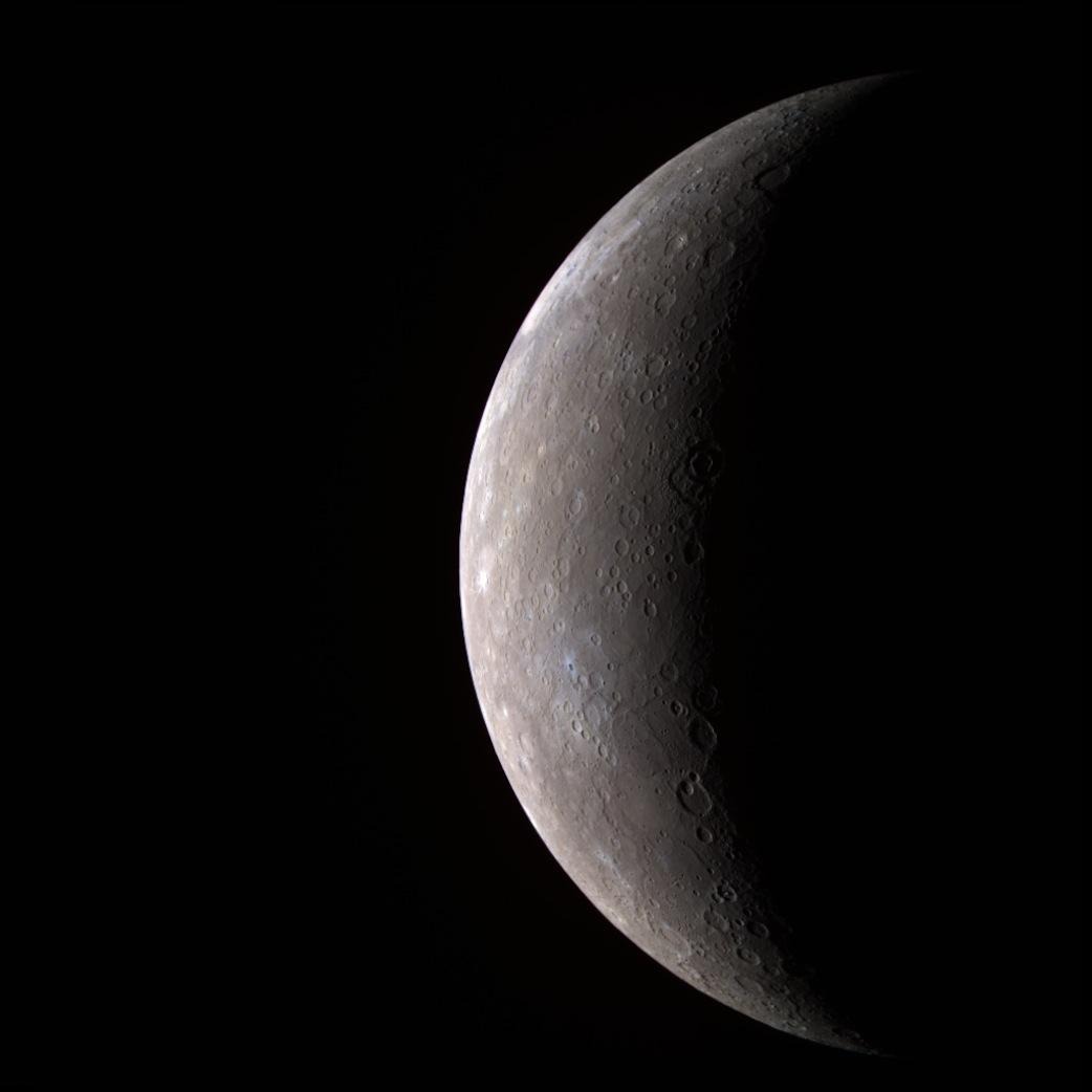 Image of Mercury lit from the side in color