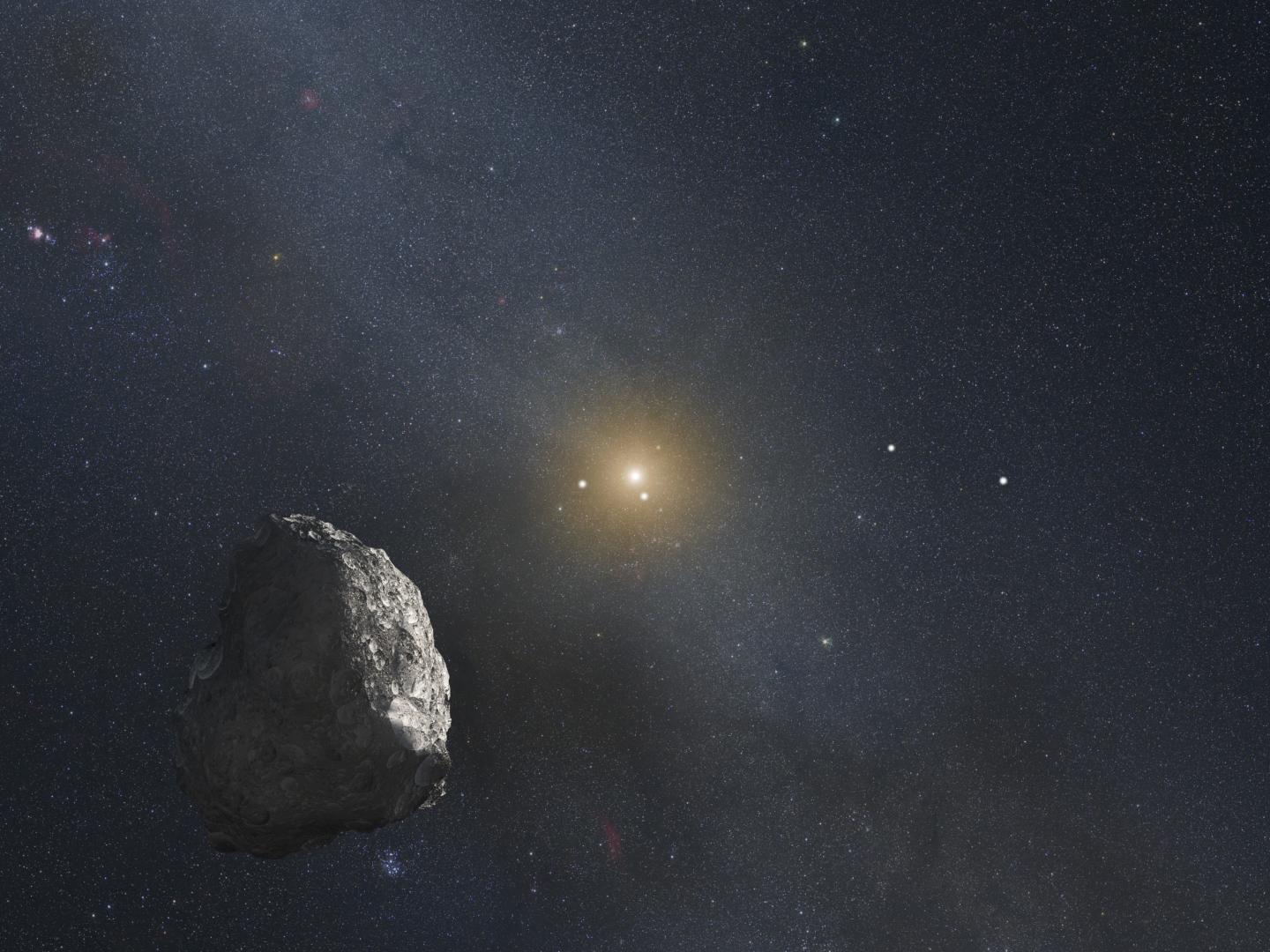 Illustration of Kuiper Belt Object with distant Sun in background